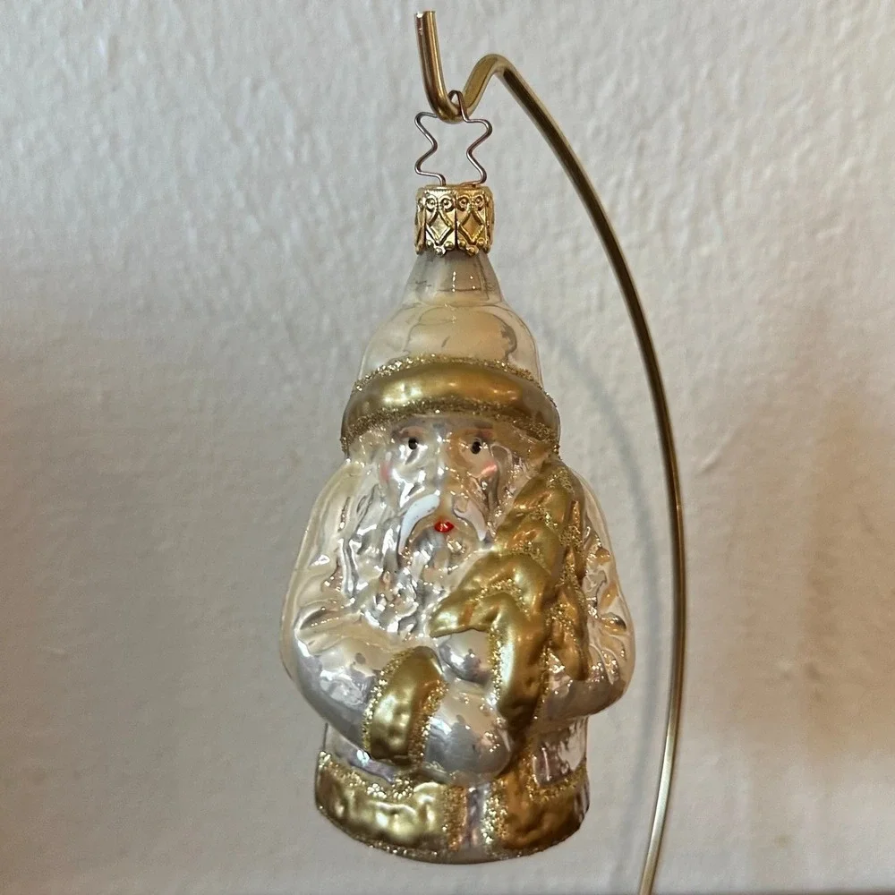 Vintage Glass Santa Claus Christmas Ornament Germany Iridescent Pearl 4
